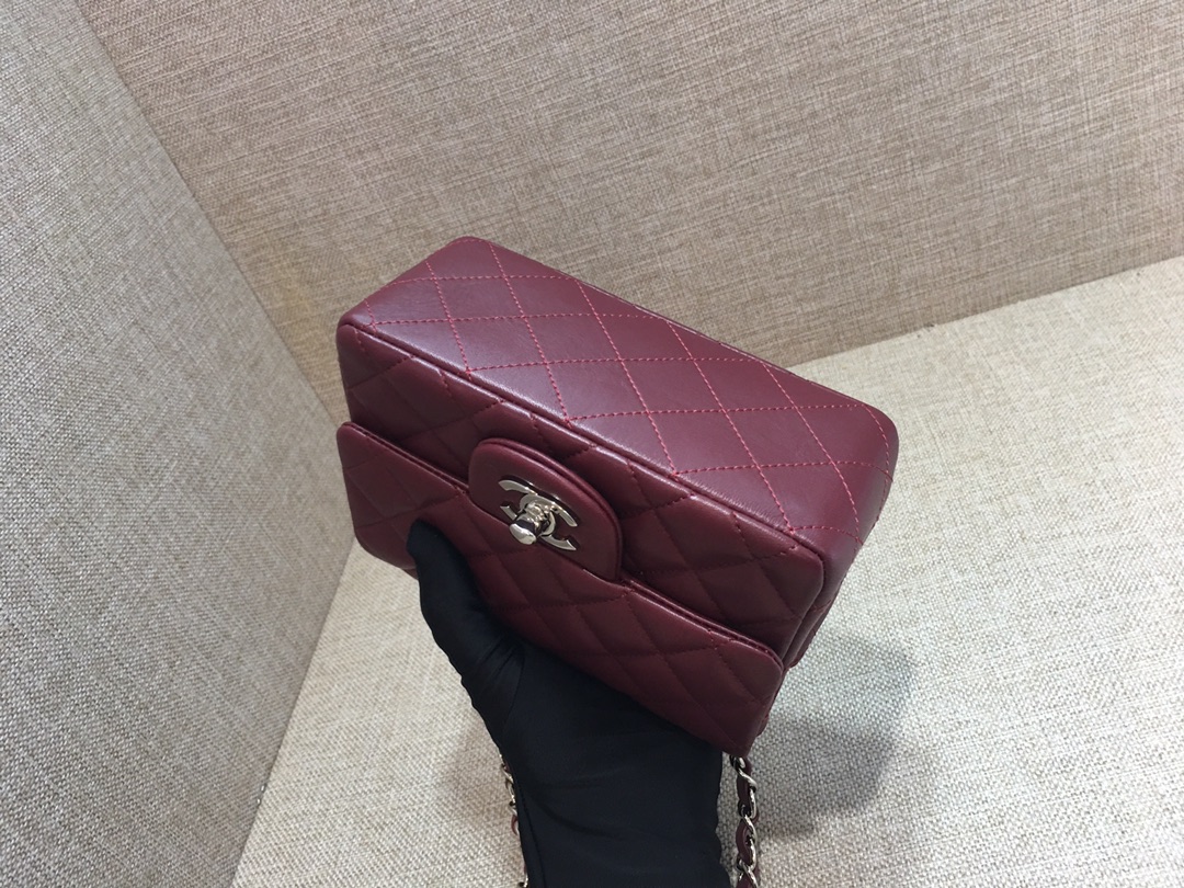 Mini Classic Flap Lambskin Bag A01115 Purplish Red/Silver